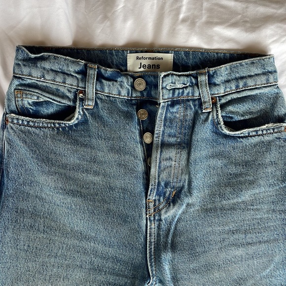 Reformation Cynthia High Rise Straight Long Jeans, Colorado Wash - Picture 7 of 13